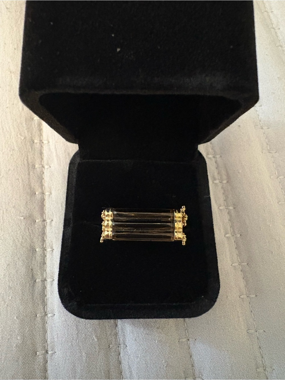 14k yellow gold Smokey quartz pillar ring size 10 NWOT designer